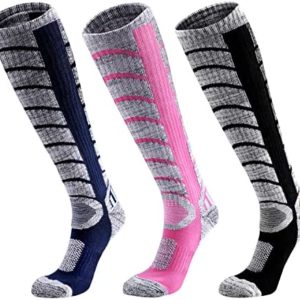 Ski Socks Women Men, 3 Pair Extra Thick Warm Snow Winter Skiing Socks Long Knee High Snow Snowboarding Skiing Socks