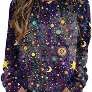 FAMOORE Knit Short Sleeve Top Pullover Sweater Tops For Womens Print O Neck Sweatshirt Round Neck Tunic Half Zip Pullover