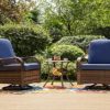 PHI VILLA 3 PCs Outdoor Swivel Rocker Chairs Patio Conversation Set, Oversized Swivel Patio Wicker Rattan Furniture Set for Lawn, Garden, Navy Blue Cushion - Image 8