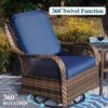 PHI VILLA 3 PCs Outdoor Swivel Rocker Chairs Patio Conversation Set, Oversized Swivel Patio Wicker Rattan Furniture Set for Lawn, Garden, Navy Blue Cushion - Image 2