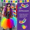 SATINIOR Women 80s Costume Set Circus Costume Clown Costume Set for Women Long Curly Cosplay Wig Fancy Dress Tutu Leg Glove (Rainbow Colors,Large) - Image 5