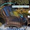 PHI VILLA 3 PCs Outdoor Swivel Rocker Chairs Patio Conversation Set, Oversized Swivel Patio Wicker Rattan Furniture Set for Lawn, Garden, Navy Blue Cushion - Image 3