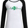 St Patricks Day Shirt for Women O Neck Tops Long Sleeve Jumper Heart Leopard Plaid Letter Print Patchwork Blouse - Image 4