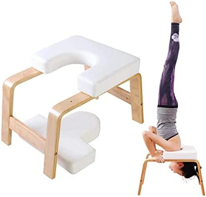 KOKONM Chair Yoga Headstand Chair Wooden with Black Leather Inversion Frame for Home Gym Yoga Workout Relieve Fatigue (with Elastic Yoga Band) - Image 2