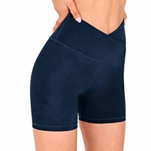 ODODOS 5" Cross Waist Yoga Shorts for Women, Crossover Sports Gym Athletic Workout Running Shorts