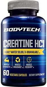 BODYTECH Creatine HCL - Highly Water Soluble & Bioavailable (60 Vegetable Capsules)