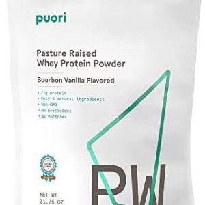 Puori Whey Protein Powder - Bourbon Vanilla - PW1 Pasture Raised, Grass-Fed & Non-GMO - 100% Natural and Pure for Muscle Growth - 21g Protein 1.98lbs - Gluten-Free