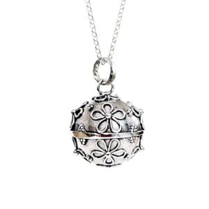 16mm Daisy Flower Bali Harmony Ball Sterling Silver 30" Necklace LS57 (30, 1.3mm Rolo Chain)