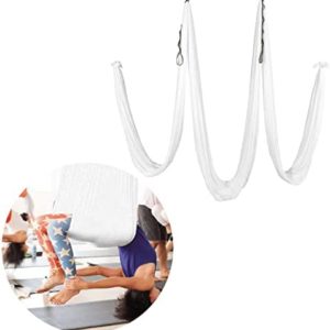 HECASA 12M Yoga Swing Silk Fabric Aerial Yoga Hammock Kit w/Daisy Chain O-Ring White 13.12 Yards