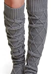 Thigh High Socks for Women Cable Knit Over the Knee Boot Socks, Long Warm Leg Warmers Winter