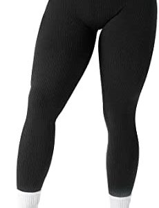 MOSHENGQI Womens High Waisted Seamless Ribbed Leggings Soft Slimming Yoga Pants