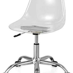 Giantex Clear Desk Chair, Acrylic Armless Office Rolling Chair, Height Adjustable Leisure Ghost Chair w/Chromed Base, Modern Cute Vanity Chair, Swivel Computer Chair for Home Office (1)