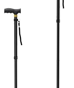 Folding Walking Cane for Women and Men, Lightweight and Adjustable Walking Stick Heavy Duty Collapsible Foldable Canes for Seniors for Balance, Single Point Cain, by Luxet (Four Arm, Black)