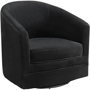 MEDIMALL Upholstered Swivel Barrel Chair, Round Velvet Accent Chair with Ergonomic Wing Back & Armrests, Leisure Sofa Chair with Metal Chaise for Home, Club, Office, Black