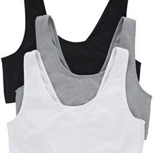 Hanes Womens Scoopneck Bralette Pack, Low-Impact Bra, Cooling Stretch Cotton Crop Top, 3-Pack