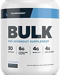 Transparent Labs Bulk Pre Workout, Contains Anhydrous Caffeine, L-Citrulline, & Theobromine, No Sweeteners, for Muscle Growth, Muscular Endurance & Stamina, Watermelon Flavor, 30 Servings