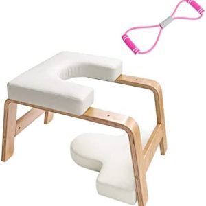 KOKONM Chair Yoga Headstand Chair Wooden with Black Leather Inversion Frame for Home Gym Yoga Workout Relieve Fatigue (with Elastic Yoga Band)