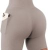 OMKAGI Women Cross Waist Workout Shorts with Pockets 4" Ribbed High Waisted Yoga Biker Shorts - Image 3