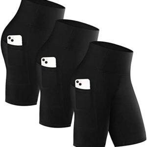 GAYHAY 3 Pack Biker Shorts with Pockets for Women - 8" High Waist Biker Shorts for Workout Yoga Running Gym