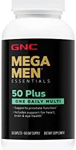 GNC Mega Men 50 Plus One Daily Multivitamin for Men, 60 Count, Take One A Day, Supports Prostate, Heart, Brain, and Eye Health