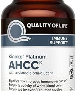 Quality of Life Premium Kinoko Platinum AHCC Herbal Supplement, 750mg of AHCC per Capsule, for Immune Support, Liver Function, Maintains Natural Killer Cell Activity, 1 Pack, 60 Veggie Capsules