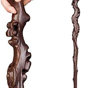 MUUL-WHCH Wood Cane with Supportive Curved Handle, Exquisite Carving Walking Canes, Handmade Carved Sticks, Ebony Crutch Stick Gift for Men and Women
