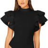 SOLY HUX Women's Mock Neck Ruffle Butterfly Sleeve Skinny Bodysuit - Image 2