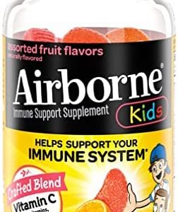 Airborne KIDS 500mg Vitamin C Gummies, Kids Immune Support Zinc Gummies With Powerful Antioxidants Vit C & E - 63 , Assorted Fruit Flavor