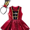 Nikiikoo Kids Girls Circus Ringmaster Costume Sequined Bowtie Tutu Leotard Dress Festival Party Dancewear - Image 3