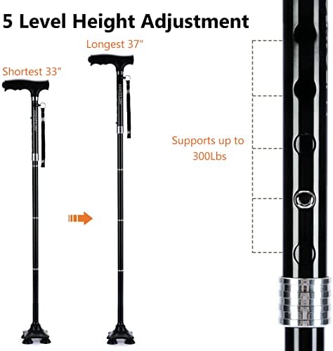 KAKICLAY Folding Walking Cane with LED Light for Men & Women, Foldable Lightweight Heavy Duty Aluminum Walking Stick for Seniors & Adults - Image 3