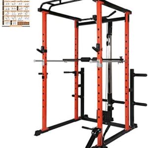 RitFit Power Cage with Optional LAT PullDown System, 1000LB Power Rack for Home & Garage Gym, Squat Rack with Weight Storage Rack and More Attachments for Full Body Workout, ASTM-Certified
