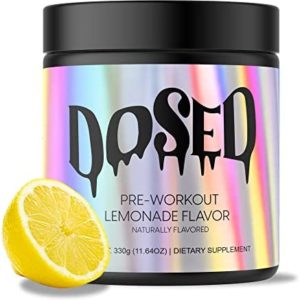 DOSED Pre Workout Powder, Lemonade Flavor, Increase Endurance and Focus, 200mg Caffeine, with Citrulline, Beta Alanine, and Creatine - 30 Servings
