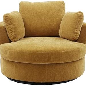 GoDoco 42" W Swivel Accent Barrel Chair Wide Chair Body with 3 Pillows for Living Room or Bedroom Hotel Lounge Club Round Chair Modern Sofa (Mustard-42)