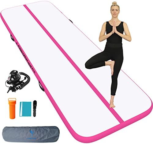 KP Inflatable Air Gymnastics Mat Training Mats 4 inches Thickness Gymnastics Tracks for Home Use/Training/Cheerleading/Yoga/Water with Pump