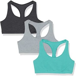 Hanes Women's Racerback Bralette Pack, Stretch Knit Low-Impact, Moisture-Wicking Cotton T-Back Bra Top, 3-Pack