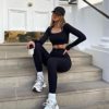 OQQ Women's 2 Piece Yoga Leggings Ribbed Seamless Workout High Waist Athletic Pants - Image 5