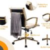 CIMOTA Leather Office Chair Comfortable Mid-Back Gold Office Desk Chair with Wheels and Arms Gold Frame Modern Ergonomic Conference Task Chair Swivel Chair for Teens Adults, PU Beige - Image 4