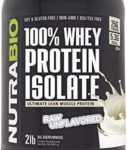 NutraBio 100% Whey Protein Isolate - Complete Amino Acid Profile - 25G of Protein Per Scoop - Soy and Gluten Free - Zero Fillers, Non-GMO, Protein Powder - Unflavored, 2 Pounds