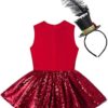 Nikiikoo Kids Girls Circus Ringmaster Costume Sequined Bowtie Tutu Leotard Dress Festival Party Dancewear - Image 4