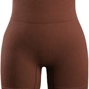 LISSMOMO Women's Seamless Workout Yoga Biker Shorts Ribbed High Waist Athletic Leggings