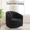 MEDIMALL Upholstered Swivel Barrel Chair, Round Velvet Accent Chair with Ergonomic Wing Back & Armrests, Leisure Sofa Chair with Metal Chaise for Home, Club, Office, Black - Image 5