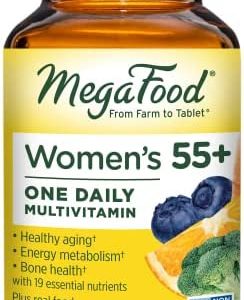 MegaFood Women's 55+ One Daily - Multivitamin with B, C & D vitamins, Folate, Biotin - Non-GMO, Gluten-Free, Vegetarian, & Made without Dairy and Soy - 60 Tabs