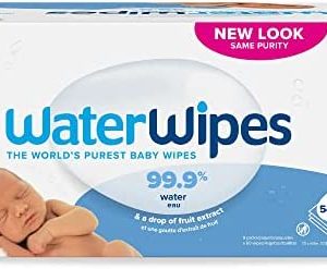 WaterWipes Plastic-Free Original Baby Wipes, 99.9% Water Based Wipes, Unscented & Hypoallergenic for Sensitive Skin, 540 Count (9 packs), Packaging May Vary