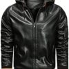Winter Top Coat Motorcycle Jacket Men Sleeve Leather Long Imitation Zipper Men's Coats Jackets Winter Coats (Black-C, L) - Image 4