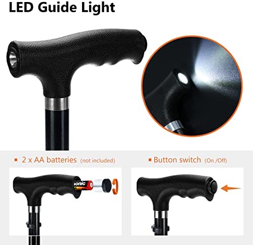 KAKICLAY Folding Walking Cane with LED Light for Men & Women, Foldable Lightweight Heavy Duty Aluminum Walking Stick for Seniors & Adults - Image 2