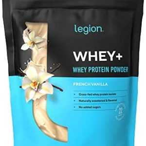 Legion Whey+ Vanilla Whey Isolate Protein Powder from Grass Fed Cows - Low Carb, Non-GMO, Lactose Free, All Natural Whey Protein Isolate, 30 Servings