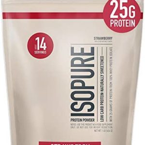 Isopure Protein Powder, Whey Protein Isolate Powder, 25g Protein, Low Carb & Keto Friendly, Naturally Sweetened & Flavored, Flavor: Strawberry, 1 Pound