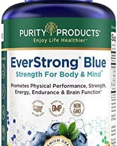 Purity Products EverStrong Blue Strength Building + Brain Boosting w/ Muscle Matrix Blend ft. Creatine Monohydrate + More, PurityBlue Organic Blueberry Complex, 1000 IU Vitamin D3 - 90 Tablets