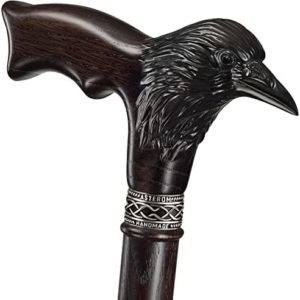 Handmade Wooden Carved Walking Cane for Men and Women - Raven - Stylish Walking Stick Gothic Wood Cane