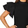 SOLY HUX Women's Mock Neck Ruffle Butterfly Sleeve Skinny Bodysuit - Image 4